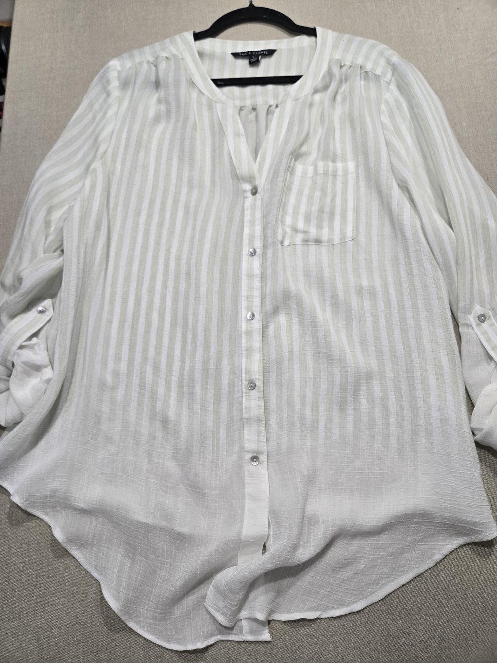 Lightweight White And Light Green Stripe Womens Blouse